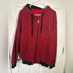 Vans Mens Large Red Black Full Zip Hooded Sweatshirt Jacket
